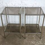 Pair of vintage side tables, chrome and smoked glass 1970