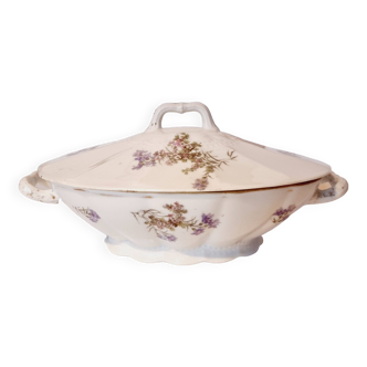 Soupière en porcelaine fine à fleurs violettes