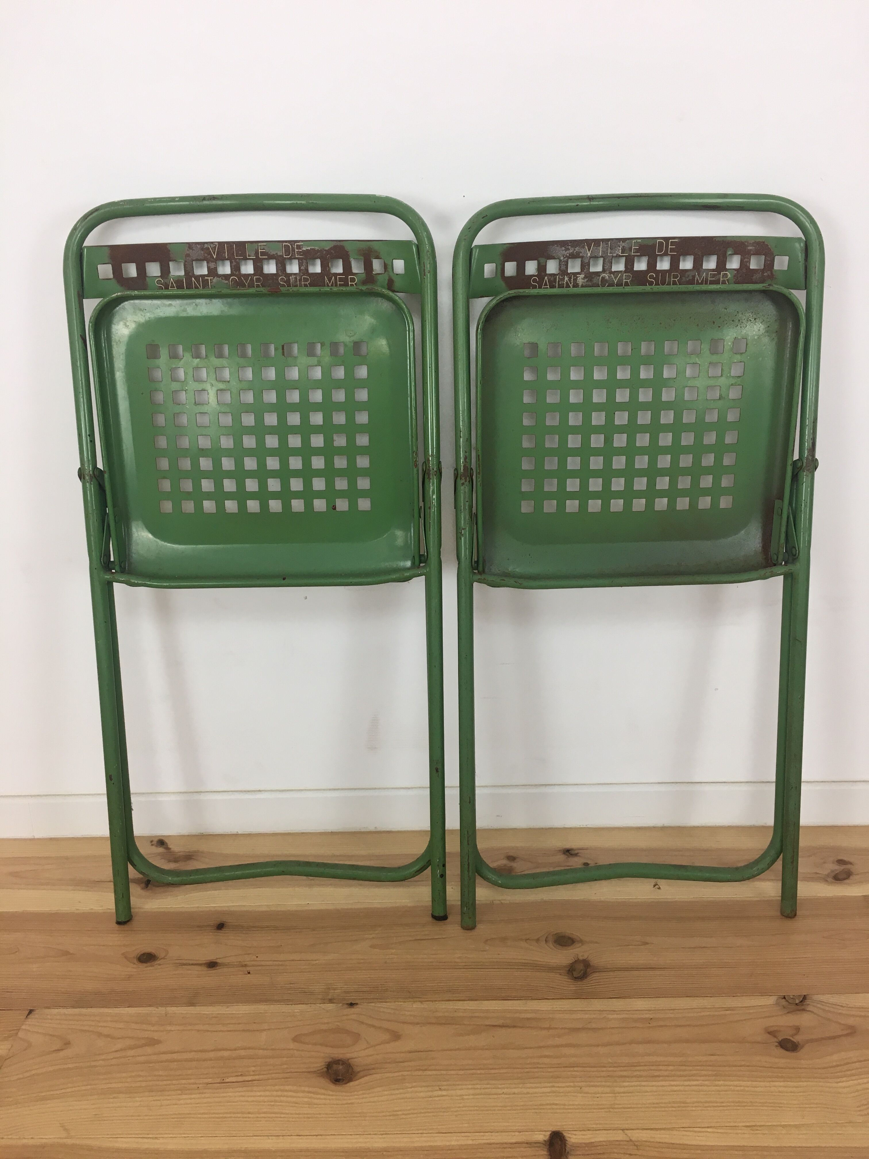 Industrial style metal terrace or garden chairs, folding