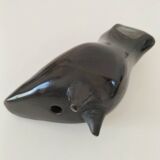 Engraved black ceramic owl signed Mexico
