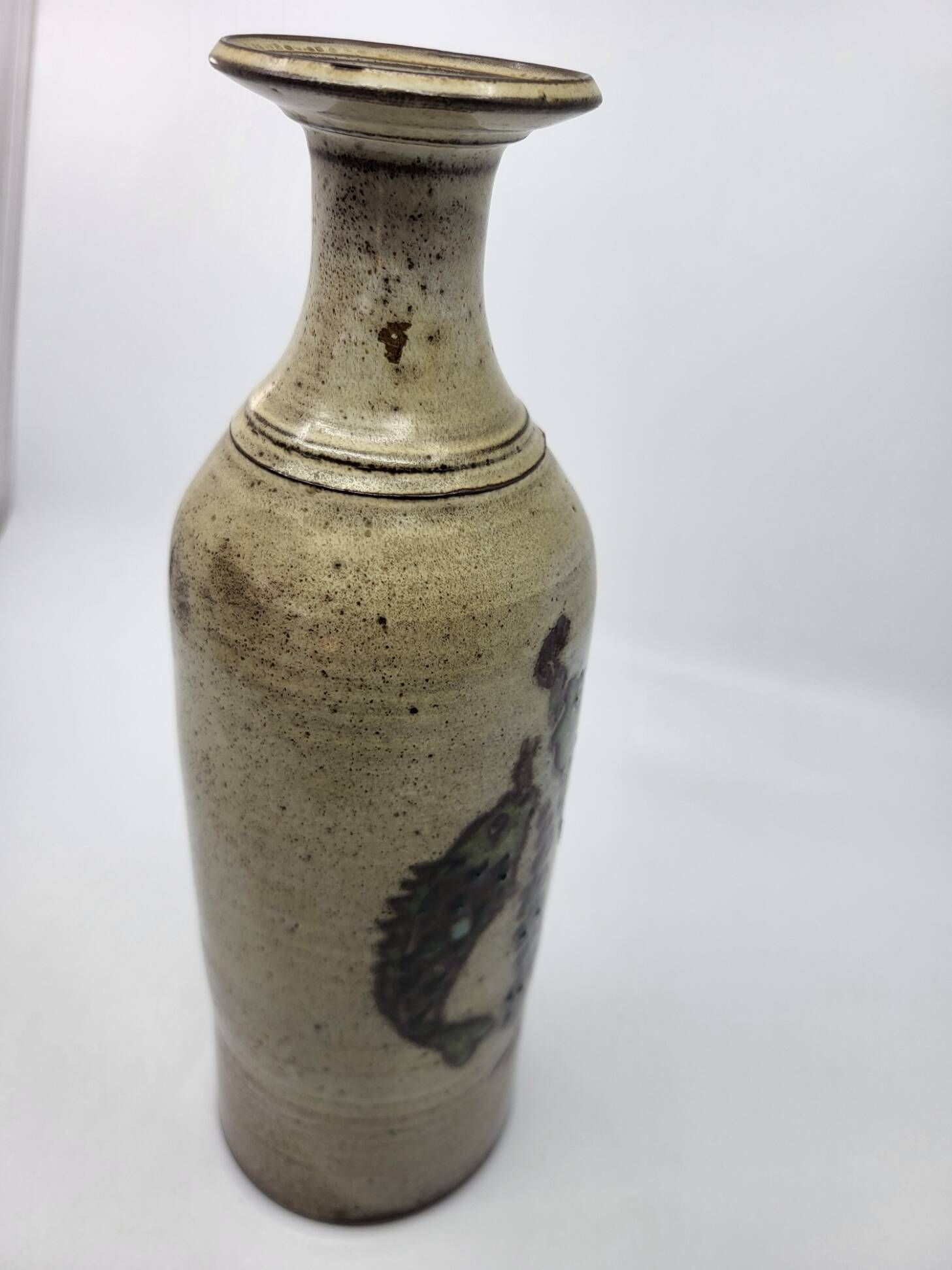Vintage bottle vase in ceramic stoneware with fish decoration circa 1970/80.