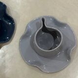 Set of cups mugs water lily ceramic handmade pop blue gray