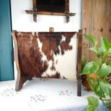 Vintage magazine rack wood and natural leather 37x39.5x26 cm 1.76 kg