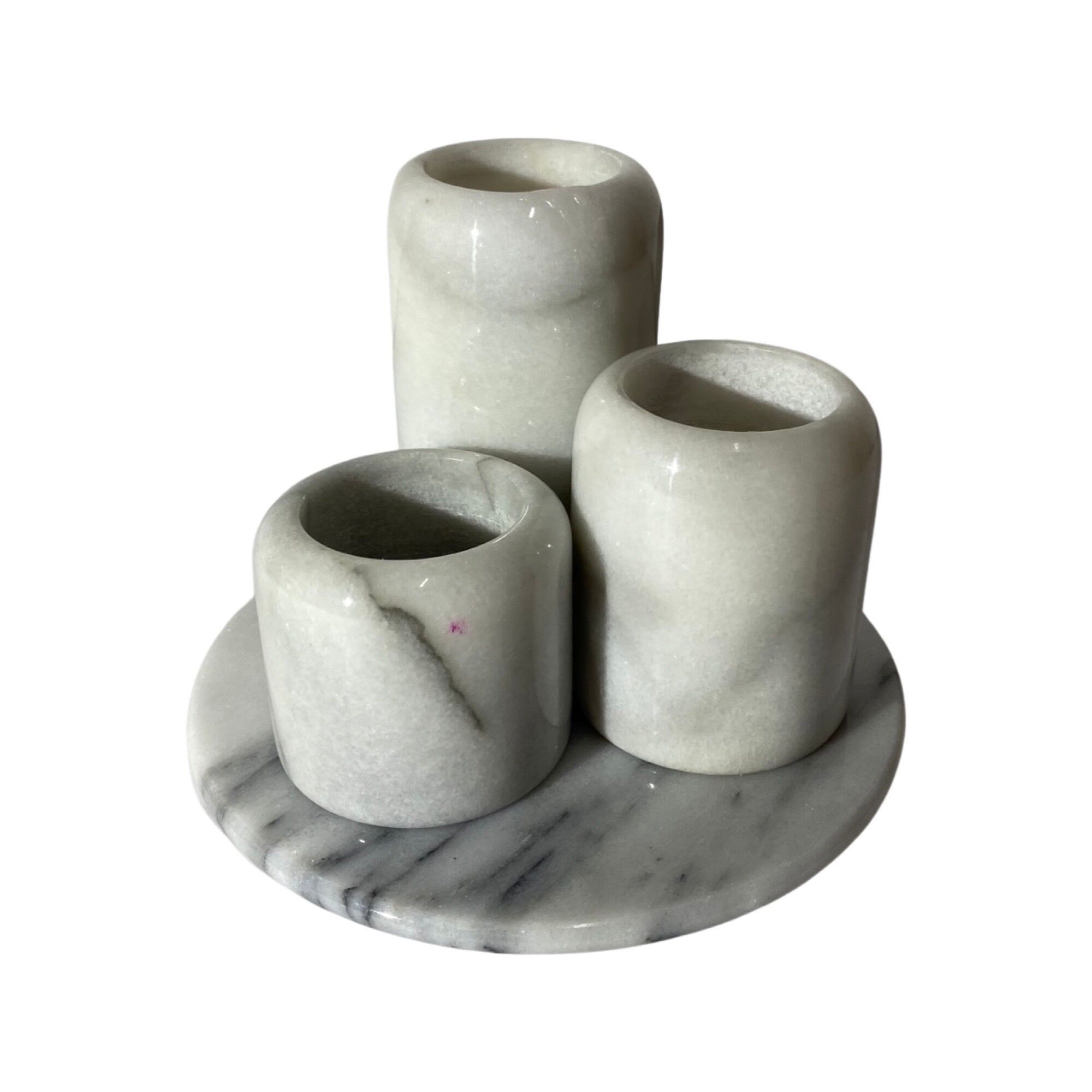 Set of 4 Retro Marble Candleholders | 3 Candleholders & 1 Marble Tray | Vintage Marble Decoration