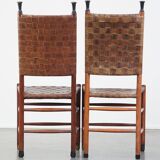 Set of 6 Schuitema dining chairs from the Shaker collection with woven leather seat and backrest