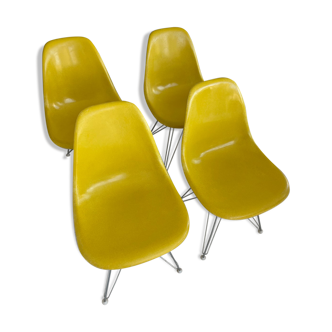 4 Lemon yellow chairs Eames foot Eiffel base herman Miller