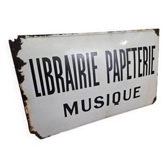 Ancienne plaque émaillée librairie papeterie musique - plaque émaillée