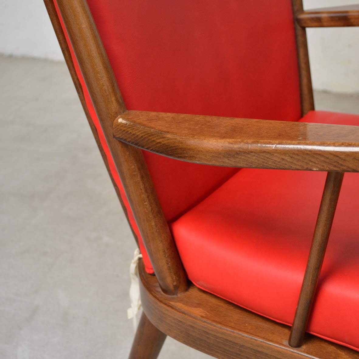 Fauteuils « Éventail »  Baumann rouge et jaune orangé années 80