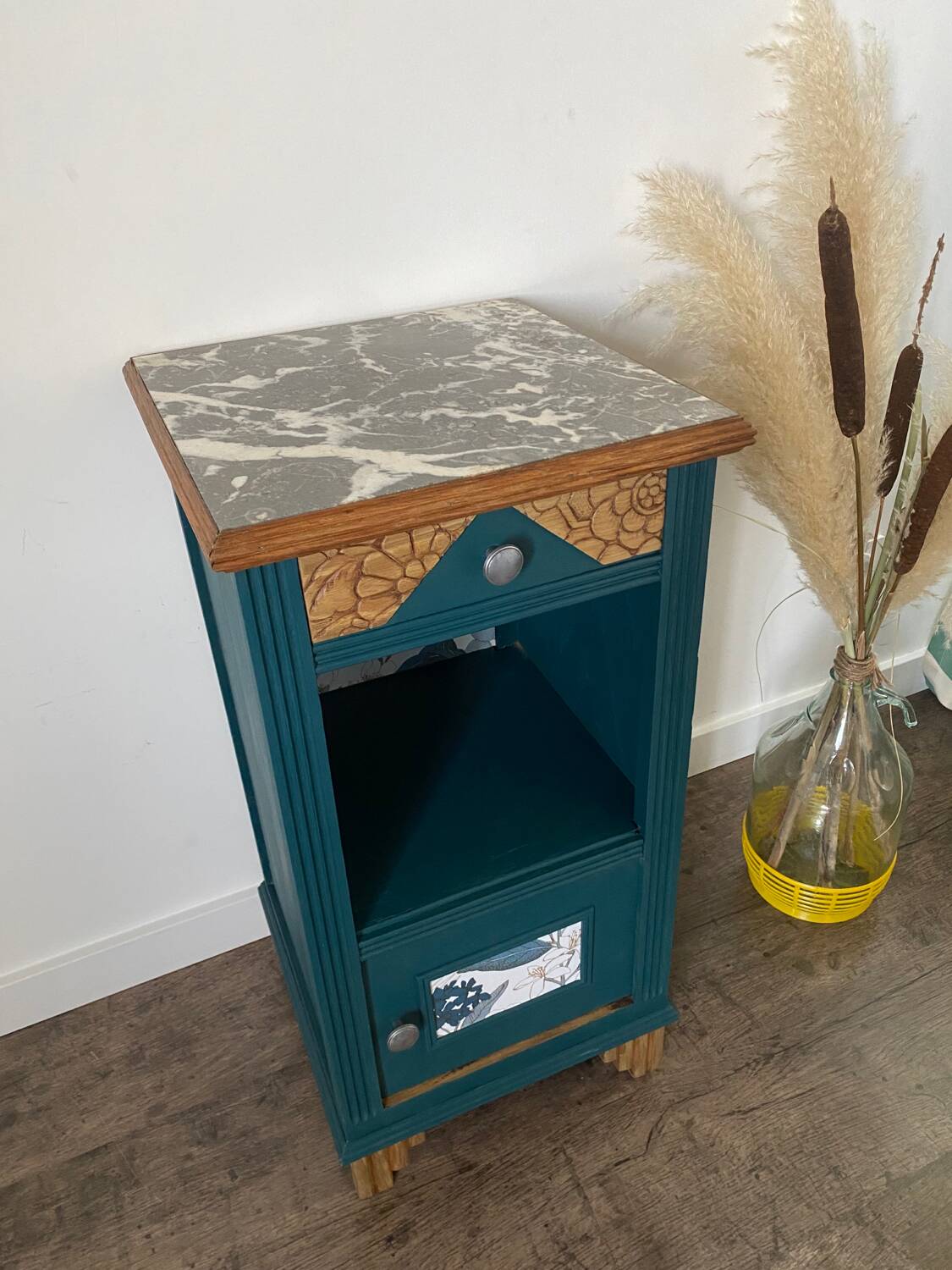 Table de chevet Art Déco bleue - Chevet vintage - Capharnaüm