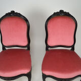 Napoleon III chairs in blackened wood and pink velvet, France, circa 1870