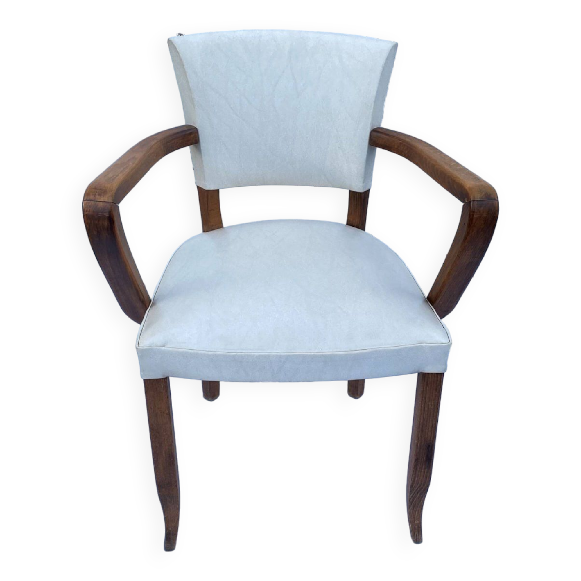 Art deco bridge armchair skai ivory white and solid wood 1930s