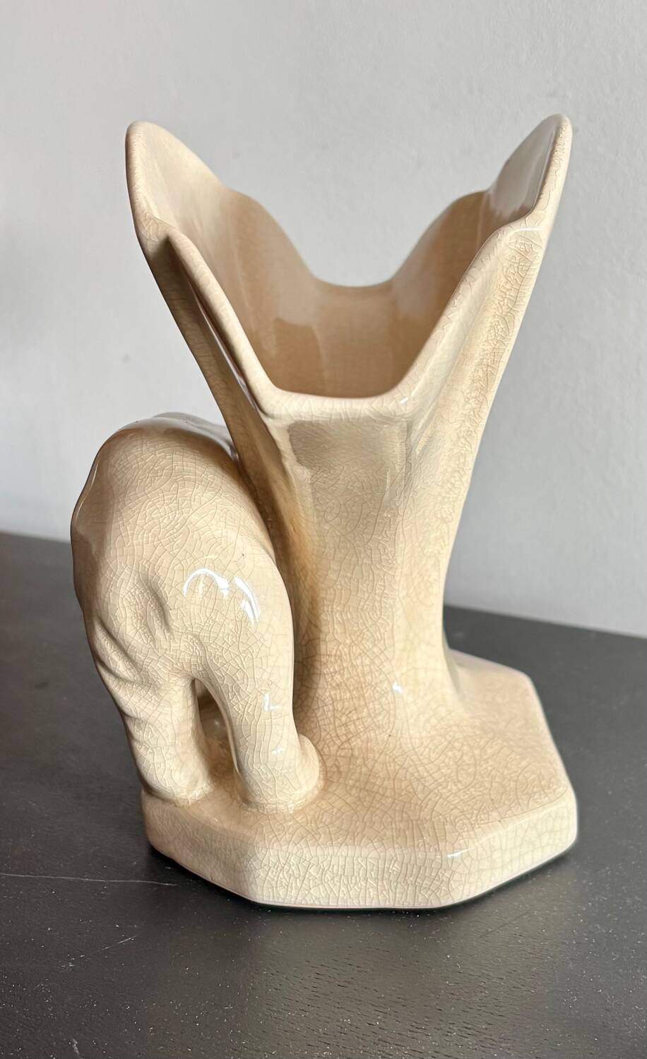 Art Deco polar bear vase in crackle-effect ceramic