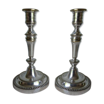 Pair of Christofle silver metal candlesticks
