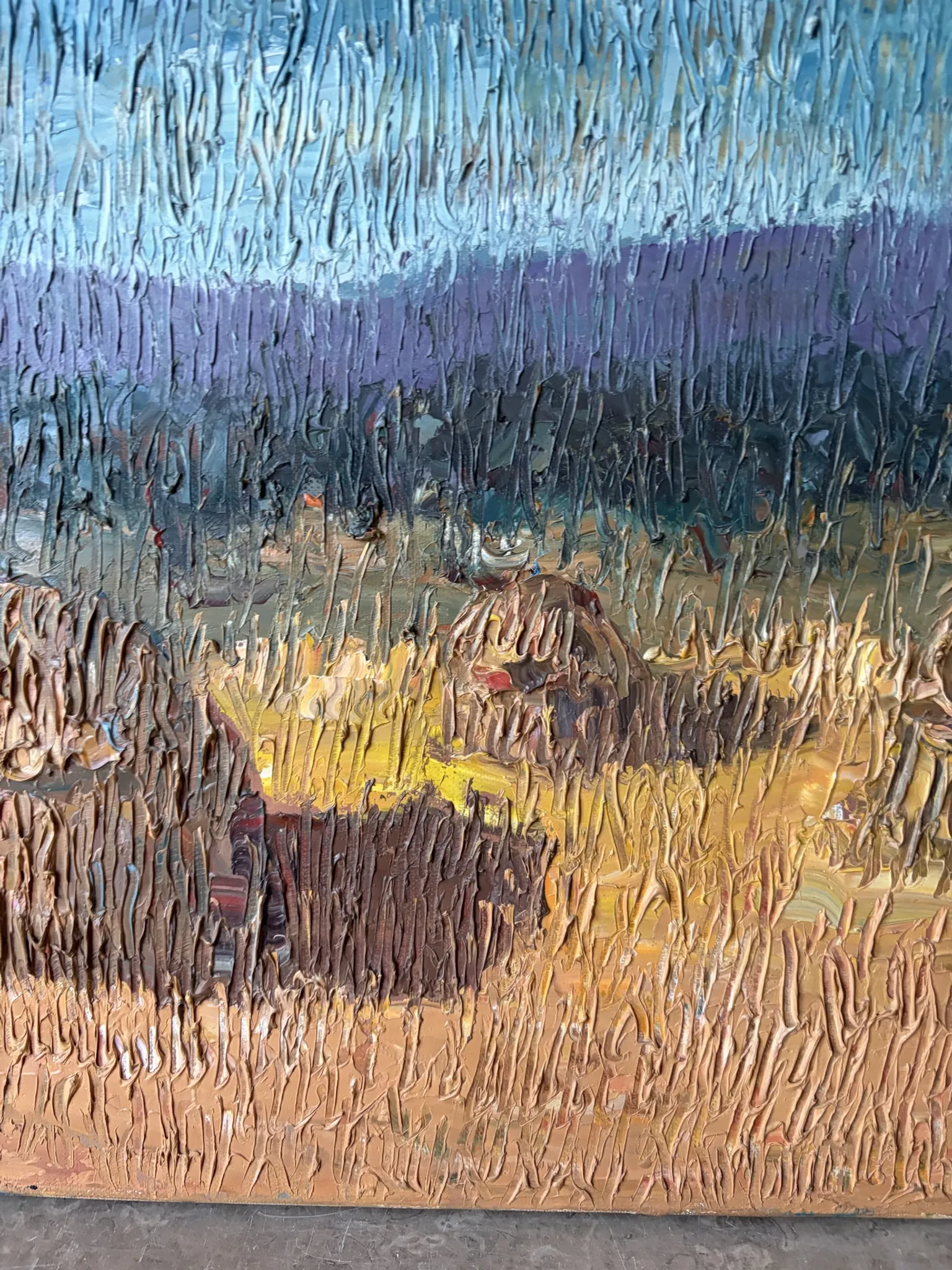 Haystacks, knife oil signed