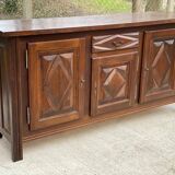 Art Deco sideboard in solid dark oak satin wood with 3 doors