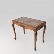 Sculpted Side Table in Wood, Glass & Rattan, France 1950s