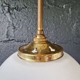 Pair of Art Deco pendant lights in brass and white opaline, 1920-30