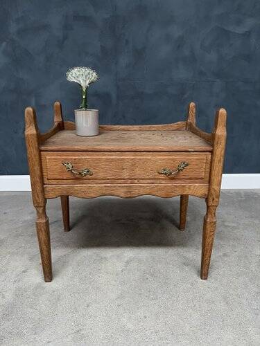 Vintage Oak Bedside Table with Brass Handle by Henning Kjærnulf, 1950s