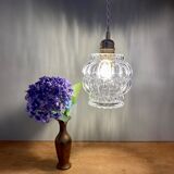 Vintage globe pendant lamp in transparent molded glass