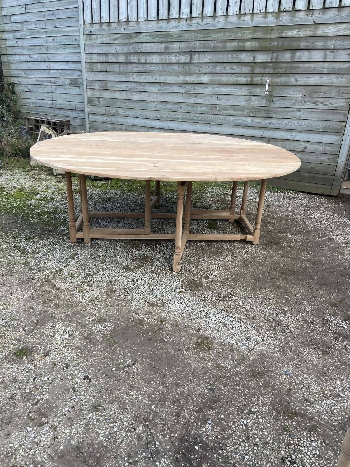 Large gateleg table in raw wood