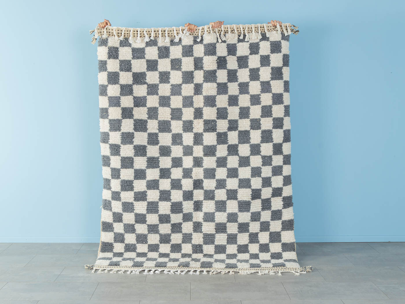 Grey Blue Check, Berber Rug, 162 x 215