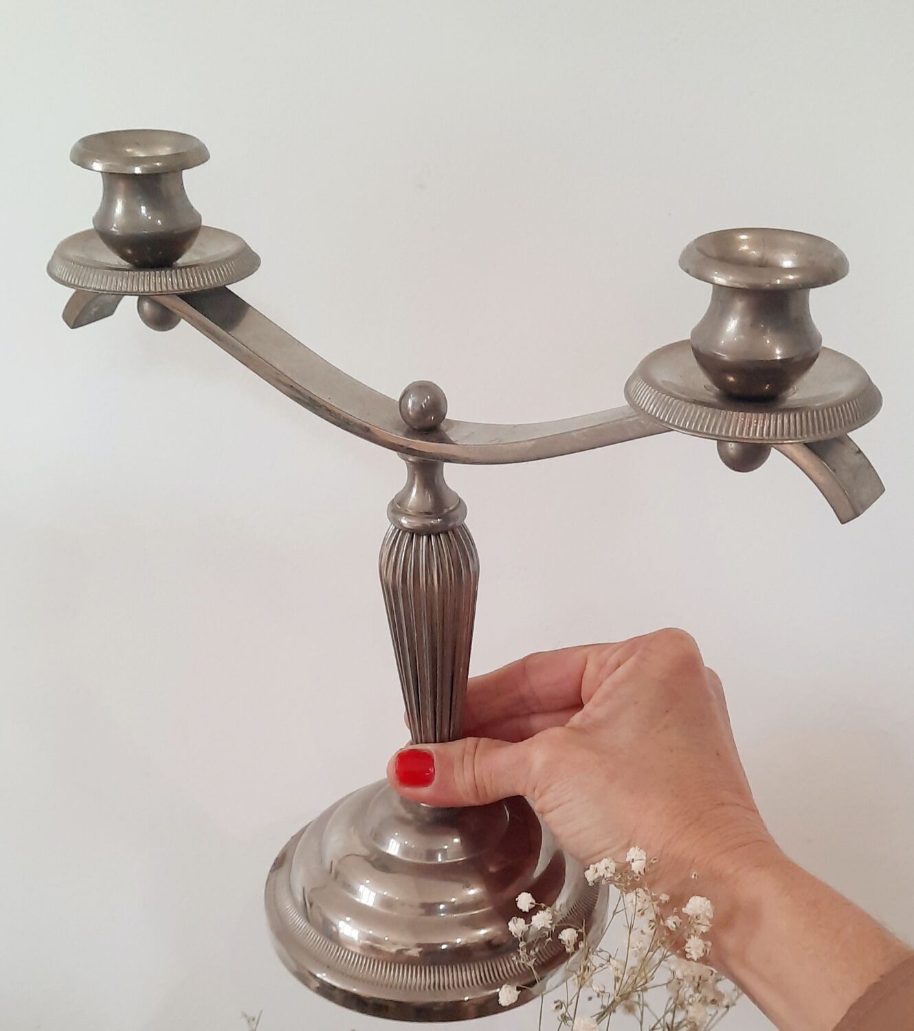 Silver metal candlesticks