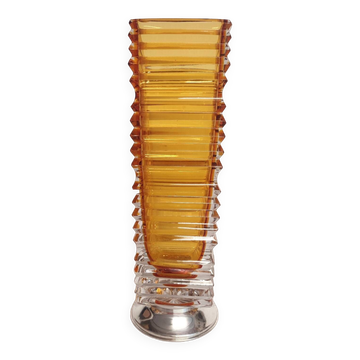 Jarrón de cristal con base de plata. Italia, 1970s