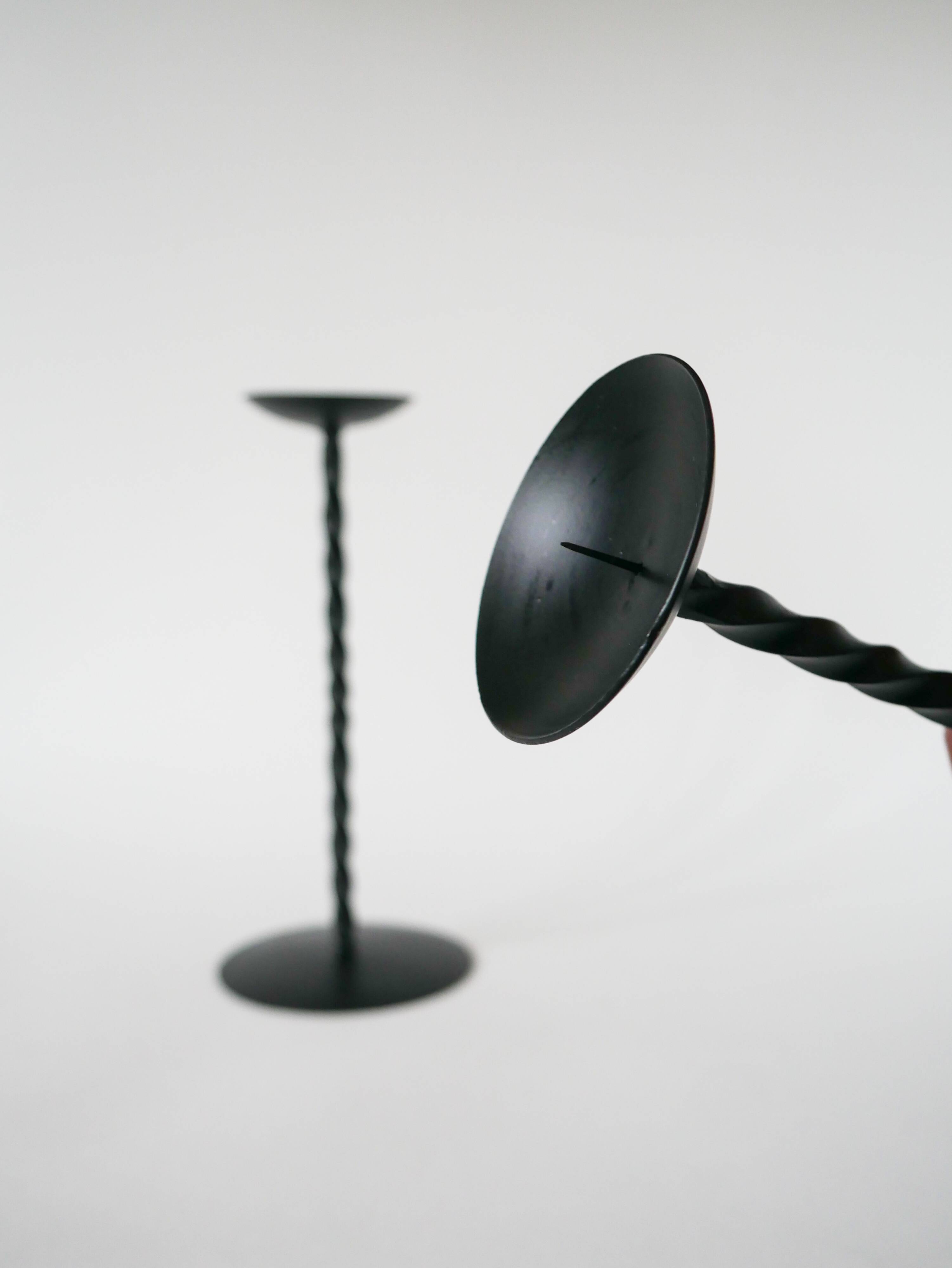 Pair of wrought iron candlesticks, Brutalist, 1970