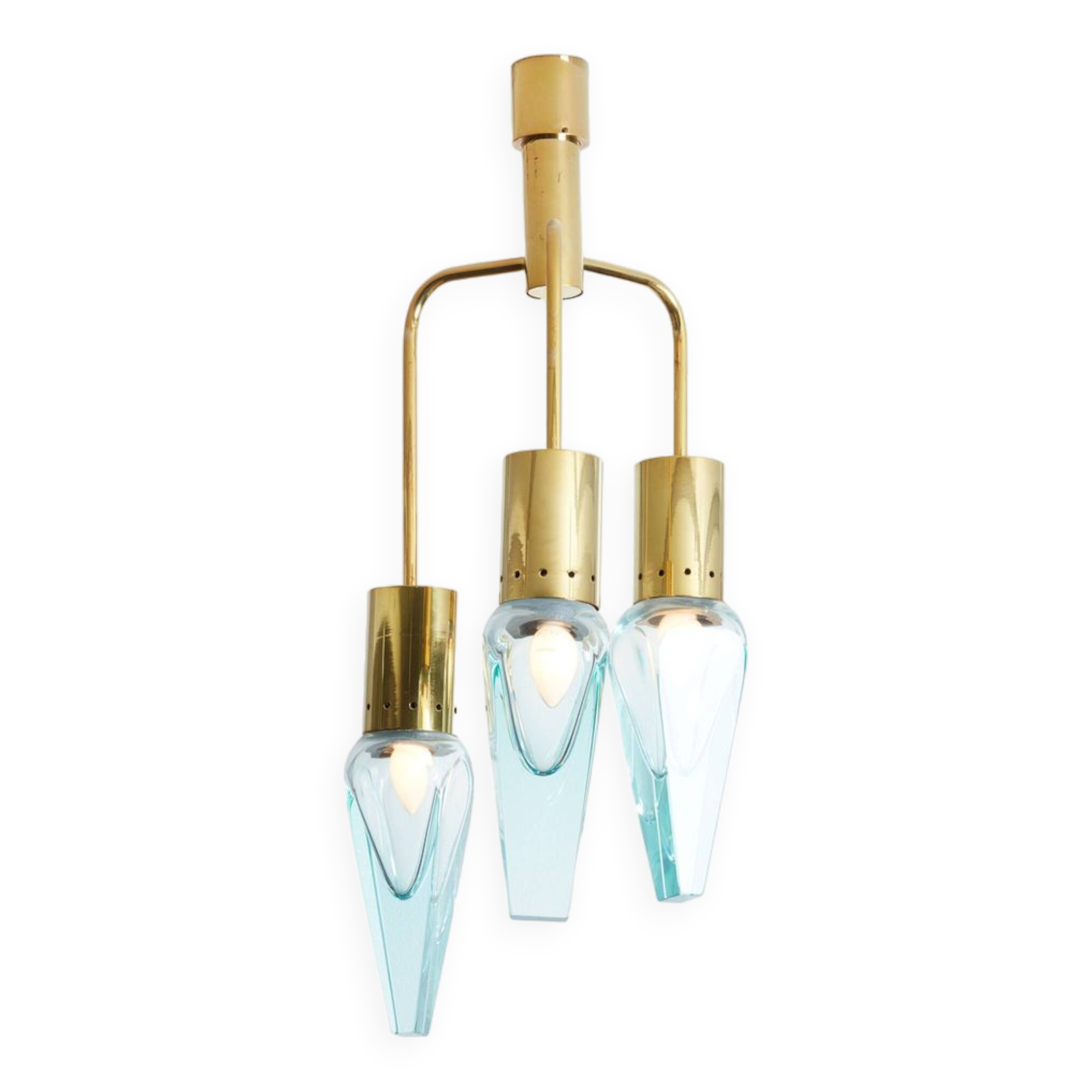Flavio Poli for Seguso Murano glass and brass chandelier 1950