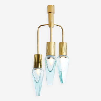 Flavio Poli for Seguso Murano glass and brass chandelier 1950