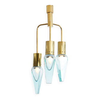 Flavio Poli pour Seguso lustre verre de Murano et laiton 1950