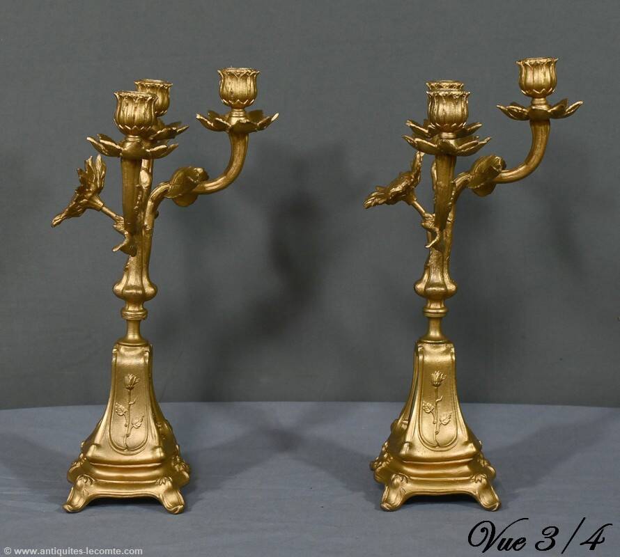 Pair of candelabra in gilded spelter and onyx – 1940