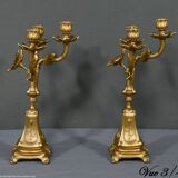 Pair of candelabra in gilded spelter and onyx – 1940