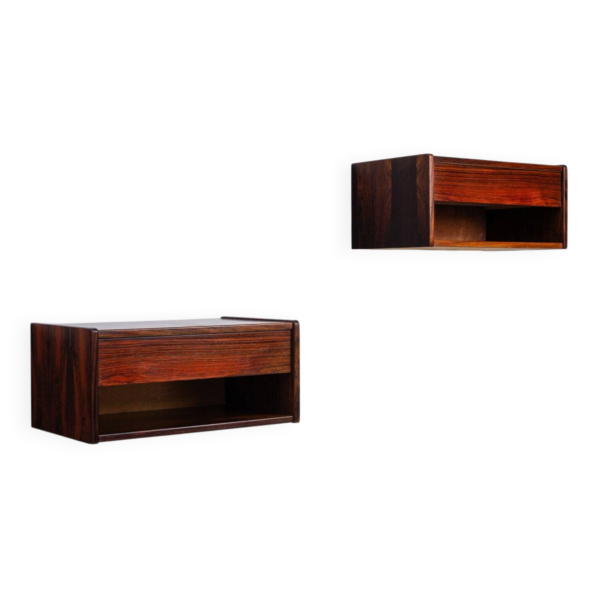 Pair of Scandinavian floating nightstands in rosewood Denmark 1960