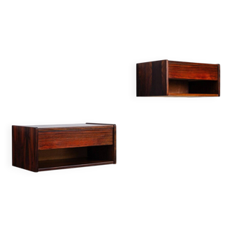 Pair of Scandinavian floating nightstands in rosewood Denmark 1960