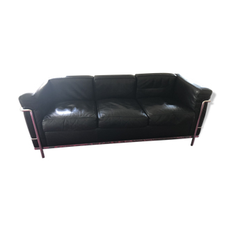 Sofa lc2 leather black Le Corbusier  Cassina