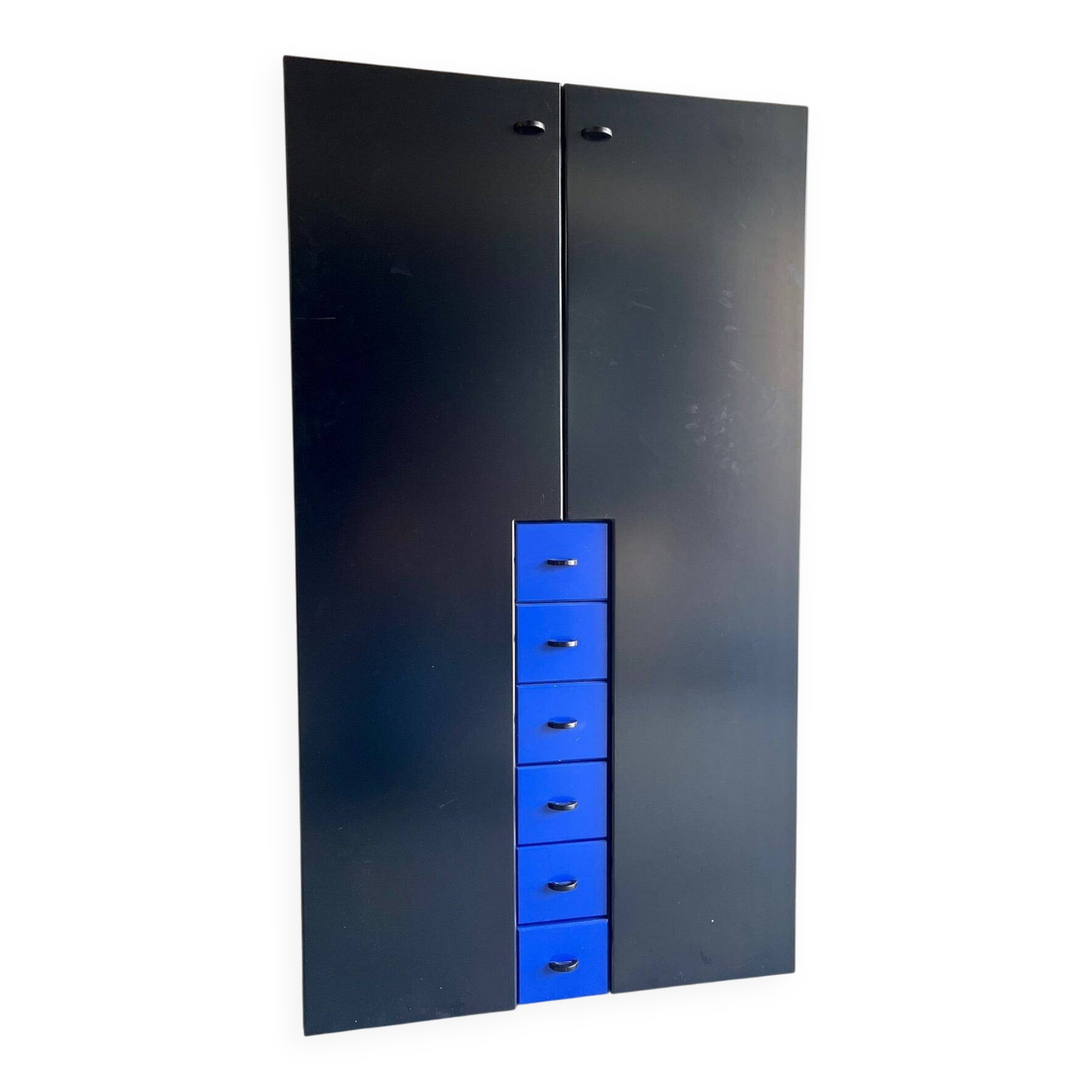 Meuble Interlübke en MDF noir avec tiroirs bleus, design allemand des années 1980