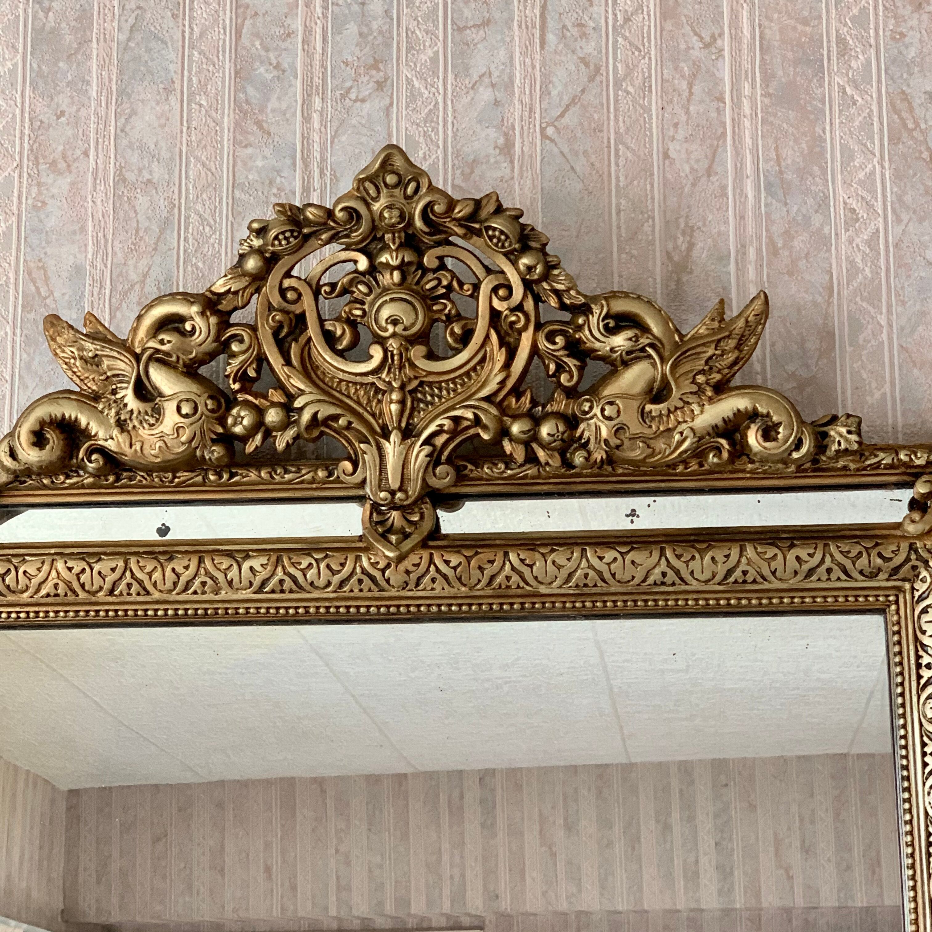 Golden antique mirror with dragon parclose, 119x75 cm