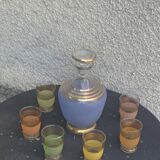 Liqueur set, Porto, consisting of a blue granite carafe and 6 glasses