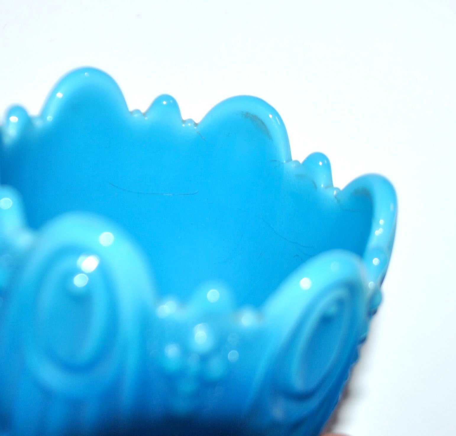 Portieux Gothic opaline goblet candle holder in blue opaline signed - 1910
