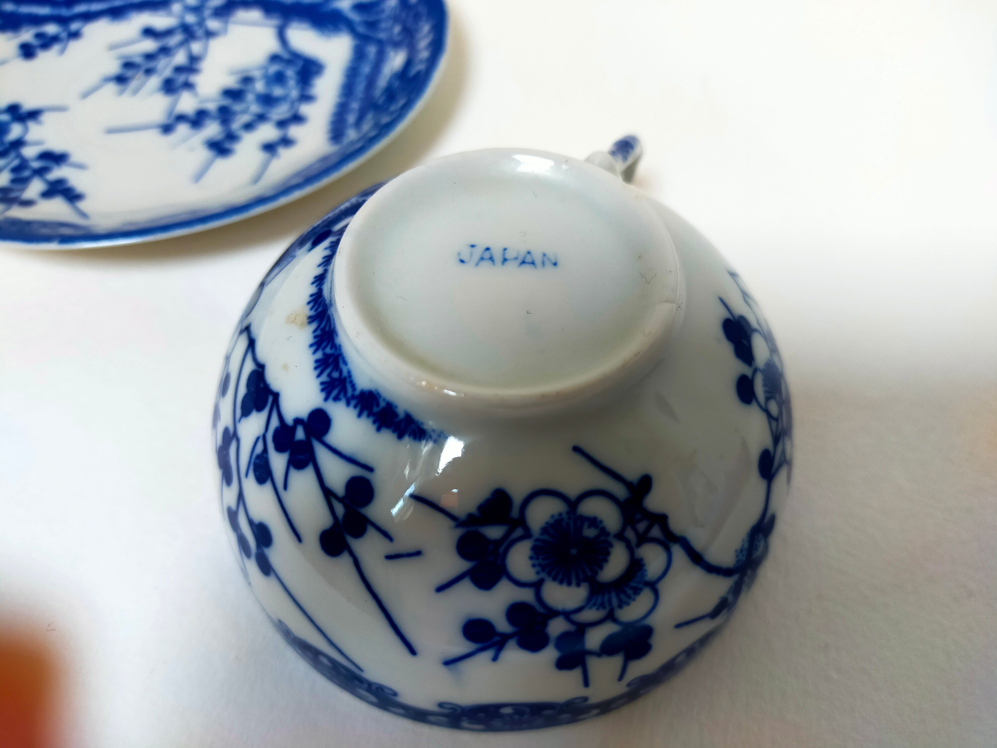 tea cup and Japanese saucer in blue and white porcelain