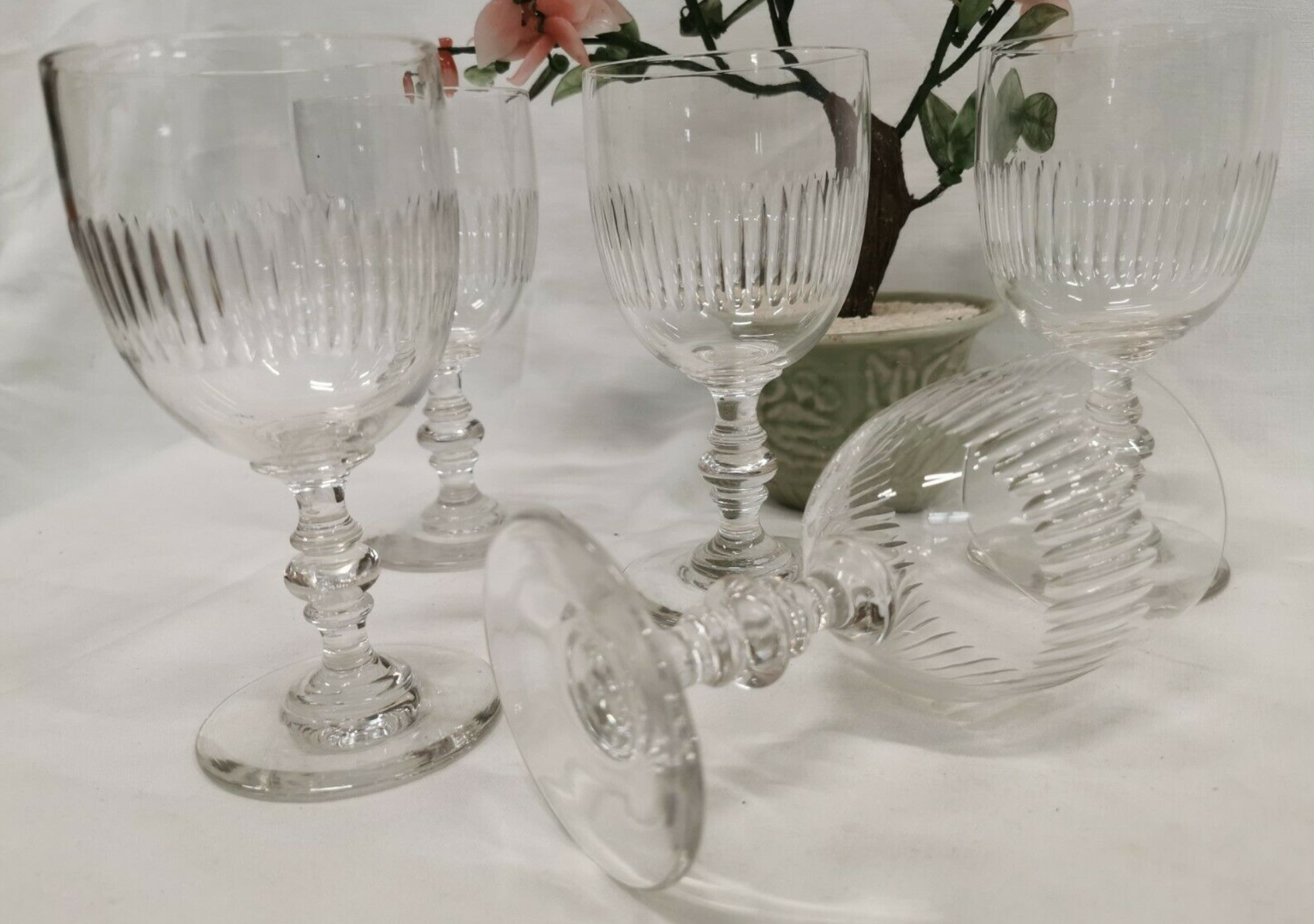 Lot 5 old crystal wine glasses