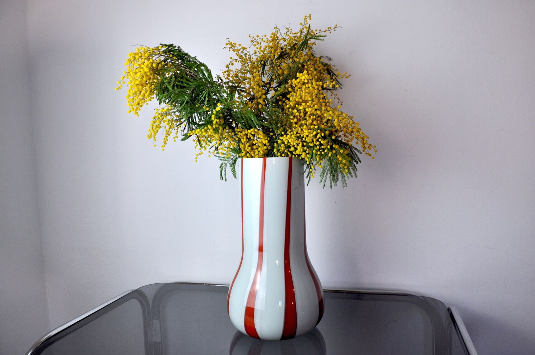 Lollipop vase, Red and white, Murano glass, Italy, 1960