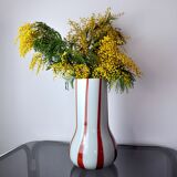Lollipop vase, Red and white, Murano glass, Italy, 1960