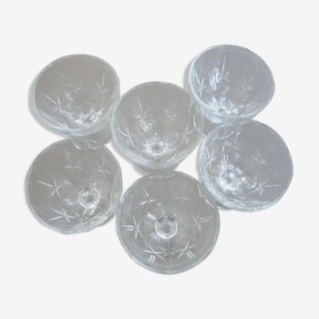 6 crystalline glass ice cream cups