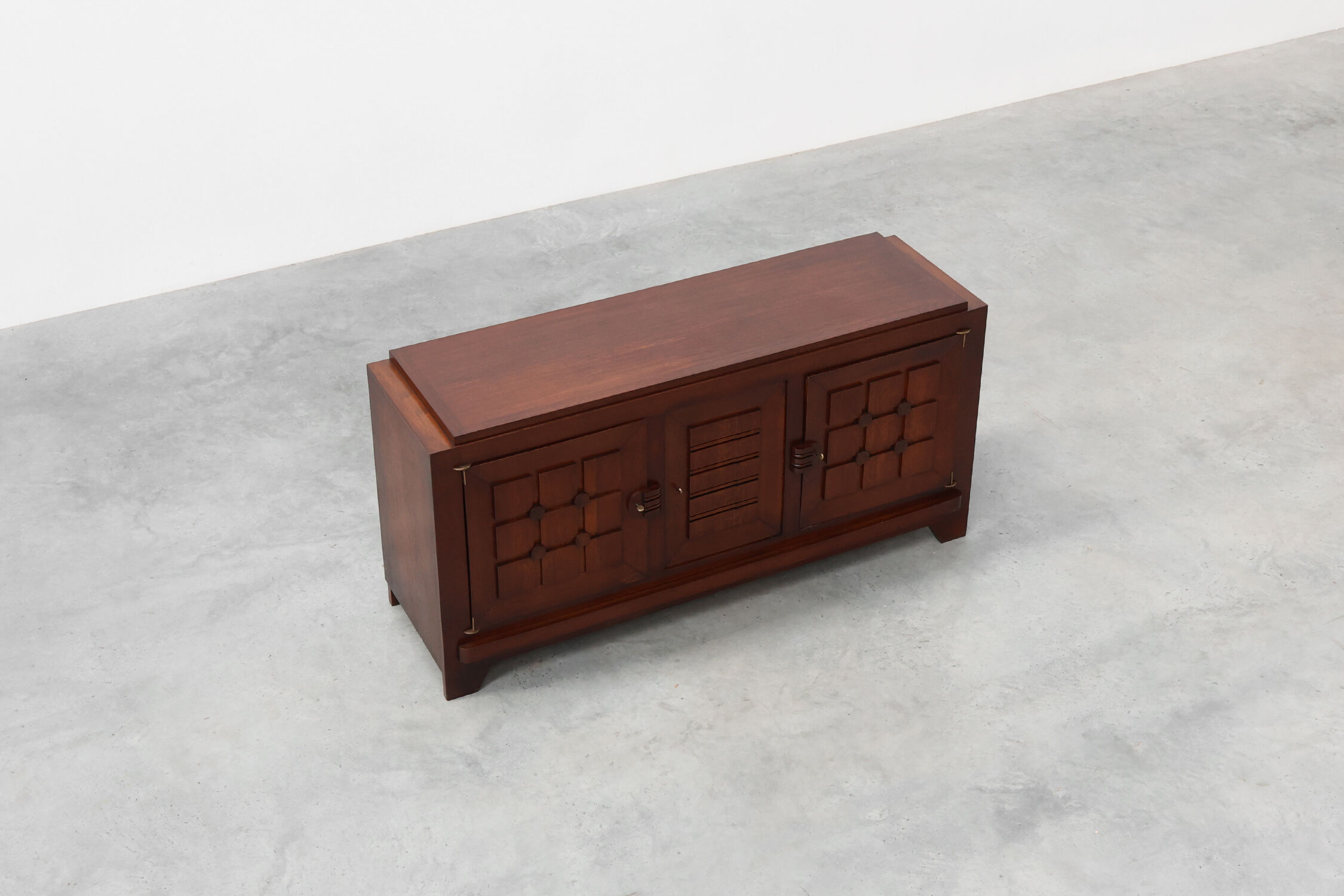 Art Deco carved geometric sideboard by Charles Dudouyt in oak, France ca. 1