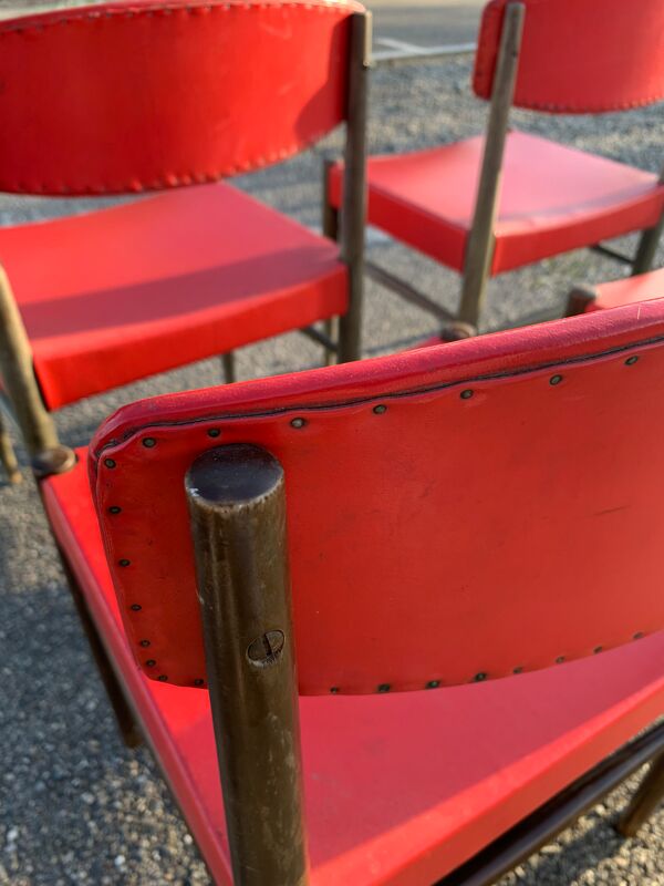 6 chaises année 70 simili cuir rouge