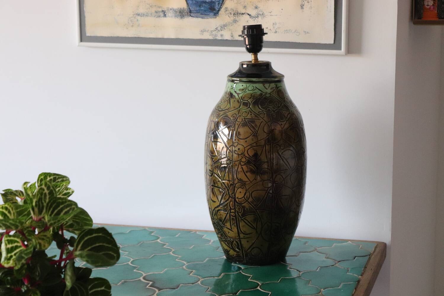 Handmade ceramic lamp signed