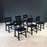 Brutalist dining chairs by Dittmann for Awa Radbound, Netherlands, 1970s, set of 6.