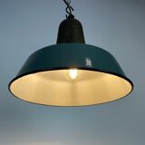 Industrial petrol enamel factory lamp with cast iron top, 1960s